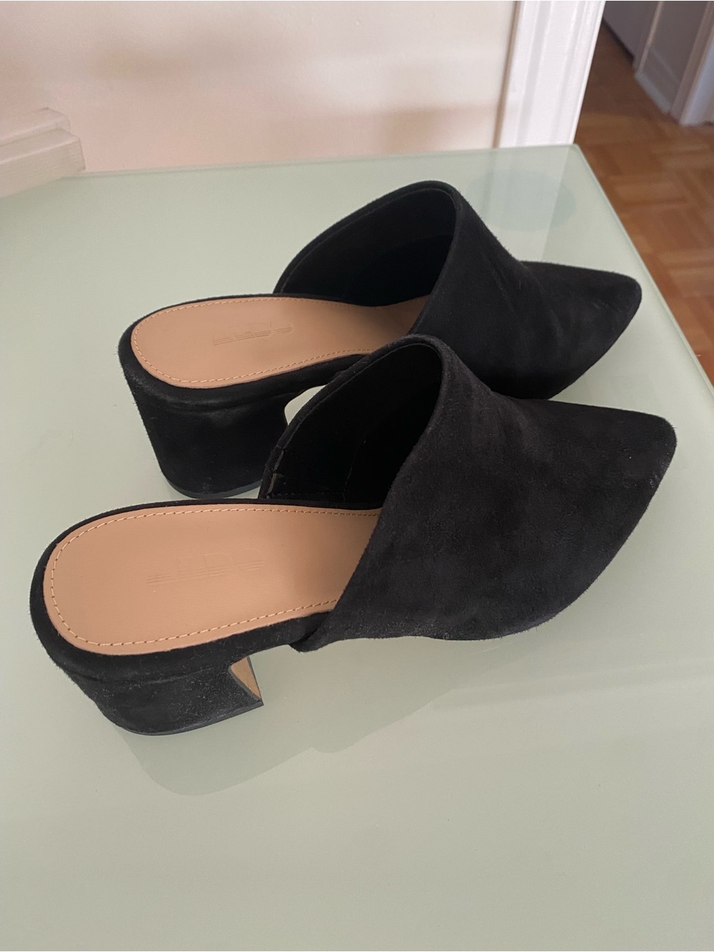 Aldo Black Suede Slip-On Block Heel Mules